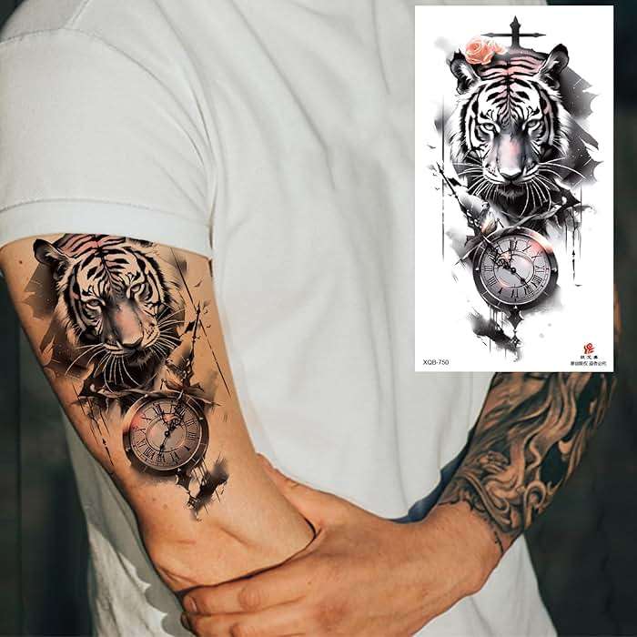 Aivoch Aivoch 10 Sheets Realistic Animals Temporary Tattoo for Men Women Adults, Wolf Tiger Rose Tattoos Stickers, Flowers Fake Tattoo Stickers, Body Art Half Arm Sleeve Tattoos (Animals) - Image 4