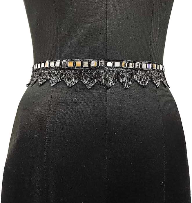 Purala Women's Fabric Kamarband Saree belt waist hip Waist for saree Girl gaun women Lehnga choli Tredisnal Hand Work bally chain cloth Belt (34 piramind kas black) - Image 2