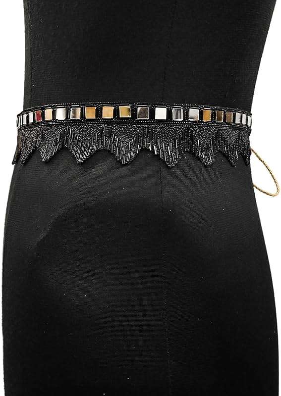 Purala Women's Fabric Kamarband Saree belt waist hip Waist for saree Girl gaun women Lehnga choli Tredisnal Hand Work bally chain cloth Belt (34 piramind kas black) - Image 3
