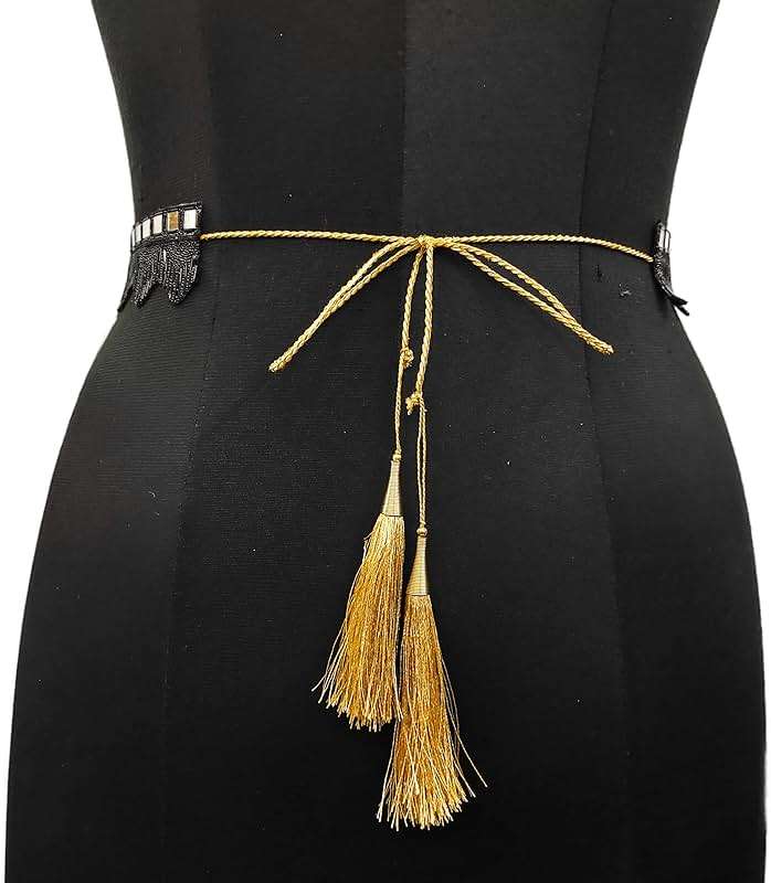 Purala Women's Fabric Kamarband Saree belt waist hip Waist for saree Girl gaun women Lehnga choli Tredisnal Hand Work bally chain cloth Belt (34 piramind kas black) - Image 4