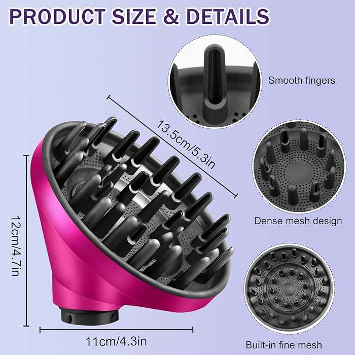 Upgraded Large Diffuser Attachment for Dyson Airwrap Styler - Converts to Hair Dryer, Faster and Define Curls, Heat Resistant Nylon Fiber Nozzle Attachments, Rose - Image 6