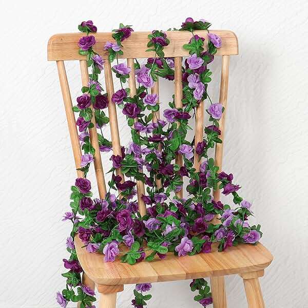 KHOYIME 9 Pack 72 FT Artificial Flower Garland, Fake Purple Roses Vines Silk Flowers Faux Plastic Outdoor Hanging Floral Ivy Garland Decoration for Wedding Arch Bedroom Home Wall Backdrop Room Decor - Image 5