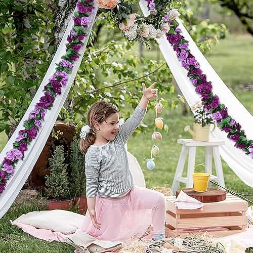 KHOYIME 9 Pack 72 FT Artificial Flower Garland, Fake Purple Roses Vines Silk Flowers Faux Plastic Outdoor Hanging Floral Ivy Garland Decoration for Wedding Arch Bedroom Home Wall Backdrop Room Decor - Image 6