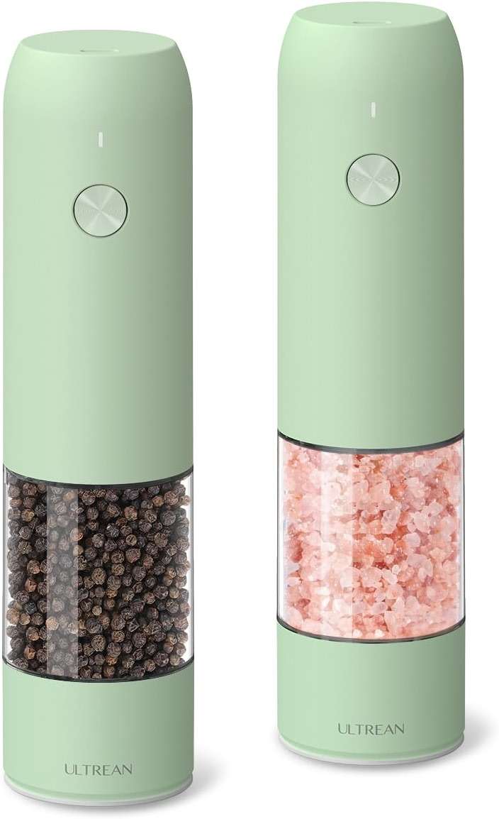 Ultrean Pepper Grinder, Rechargeable Salt and Pepper Grinder with 6 Adjustable Coarseness, LED Light, One-Hand Automatic Operation, Green - Image 1