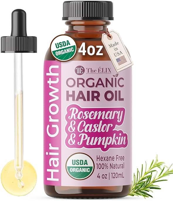 The ÉLIX USDA Organic Rosemary Oil for Hair Growth | Thickening Formula with Castor & Pumpkin Seed | for Hair Loss & Thinning | Made in USA | 4oz - Product Image