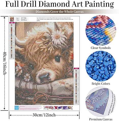 Cow Diamond Art Kits for Adults, Highland Cow Diamond Painting Kits for Adults Beginners, DIY 5D Diamond Painting with Round Gem Art Kits for Gift Home Wall Decor 12x16 Inch - Image 2