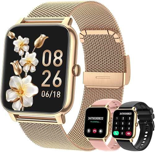 Smart Watch for Women Fitness Tracker: Gold Smart Watches for Women Digital Mens watches Make/Answer Call Waterproof Running Smartwatch Android Phone iPhone Samsung Compatible Heart Rate Monitor - Image 1