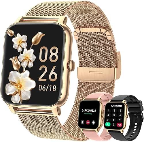 Smart Watch for Women Fitness Tracker: Gold Smart Watches for Women Digital Mens watches Make/Answer Call Waterproof Running Smartwatch Android Phone iPhone Samsung Compatible Heart Rate Monitor - Product Image