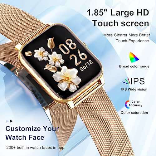 Smart Watch for Women Fitness Tracker: Gold Smart Watches for Women Digital Mens watches Make/Answer Call Waterproof Running Smartwatch Android Phone iPhone Samsung Compatible Heart Rate Monitor - Image 5