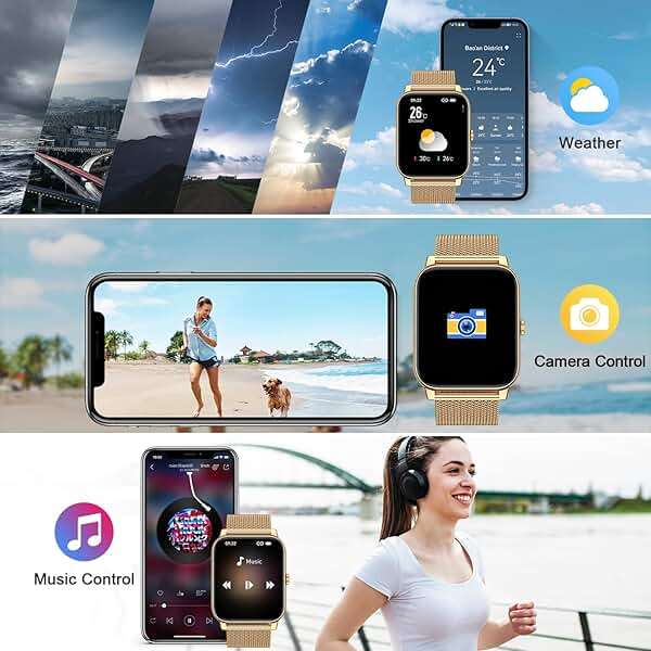 Smart Watch for Women Fitness Tracker: Gold Smart Watches for Women Digital Mens watches Make/Answer Call Waterproof Running Smartwatch Android Phone iPhone Samsung Compatible Heart Rate Monitor - Image 6