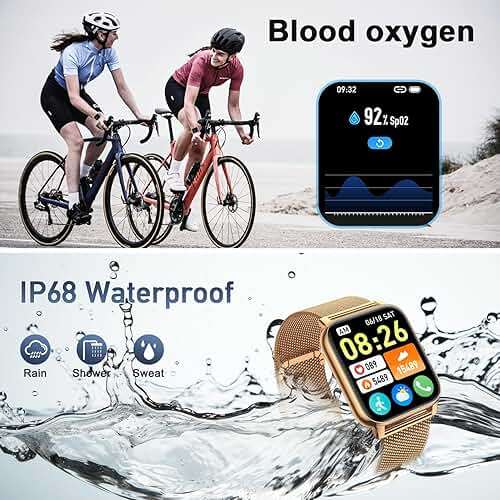 Smart Watch for Women Fitness Tracker: Gold Smart Watches for Women Digital Mens watches Make/Answer Call Waterproof Running Smartwatch Android Phone iPhone Samsung Compatible Heart Rate Monitor - Image 7