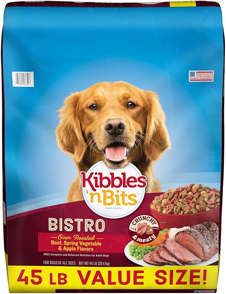 Kibbles 'n Bits Bistro Dry Dog Food, Oven Roasted Beef, Spring Vegetable & Apple Flavors for Adult Dogs, 45 lb. Bag - Product Image