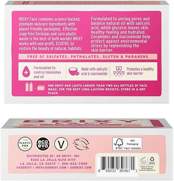 BRIXY Blemish Control Facial Cleansing Bar – Salicylic Acid Unclogs Pores And Balances Natural Oils, Ceramides and Niacinamide Promote Heathy Skin Barrier, pH Balanced, Soap Free, Vegan - Image 9