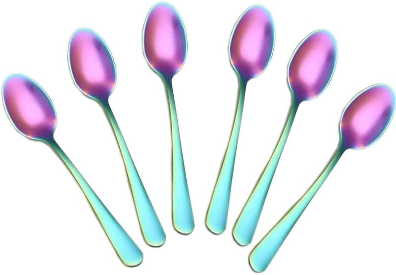 Wesdxc56 Demitasse Espresso Spoons, Mini Coffee Spoon, 4 Inches Stainless Steel Small Spoons for Dessert, Set of 6(Rainbow) - Product Image