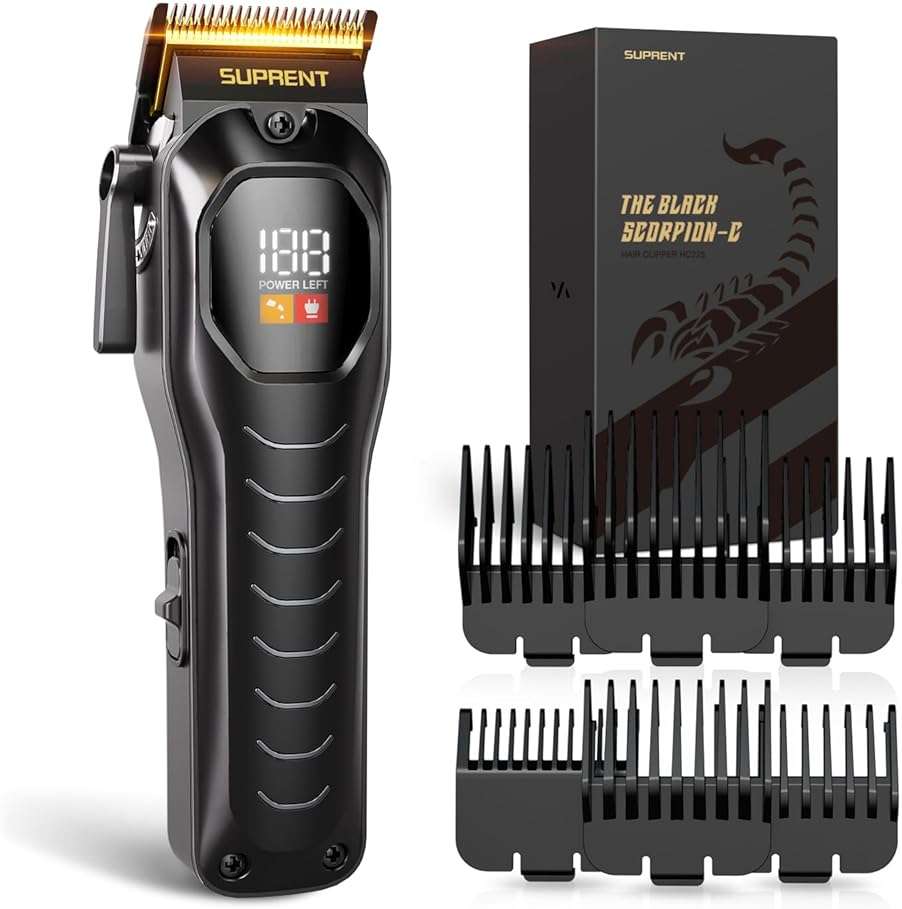 SUPRENT Mens Hair Clipper-Rechargeable Hair Cutting Kits with LED Display, Cordless Hair Clipper for Home Use & Barbers (Black) - Image 1