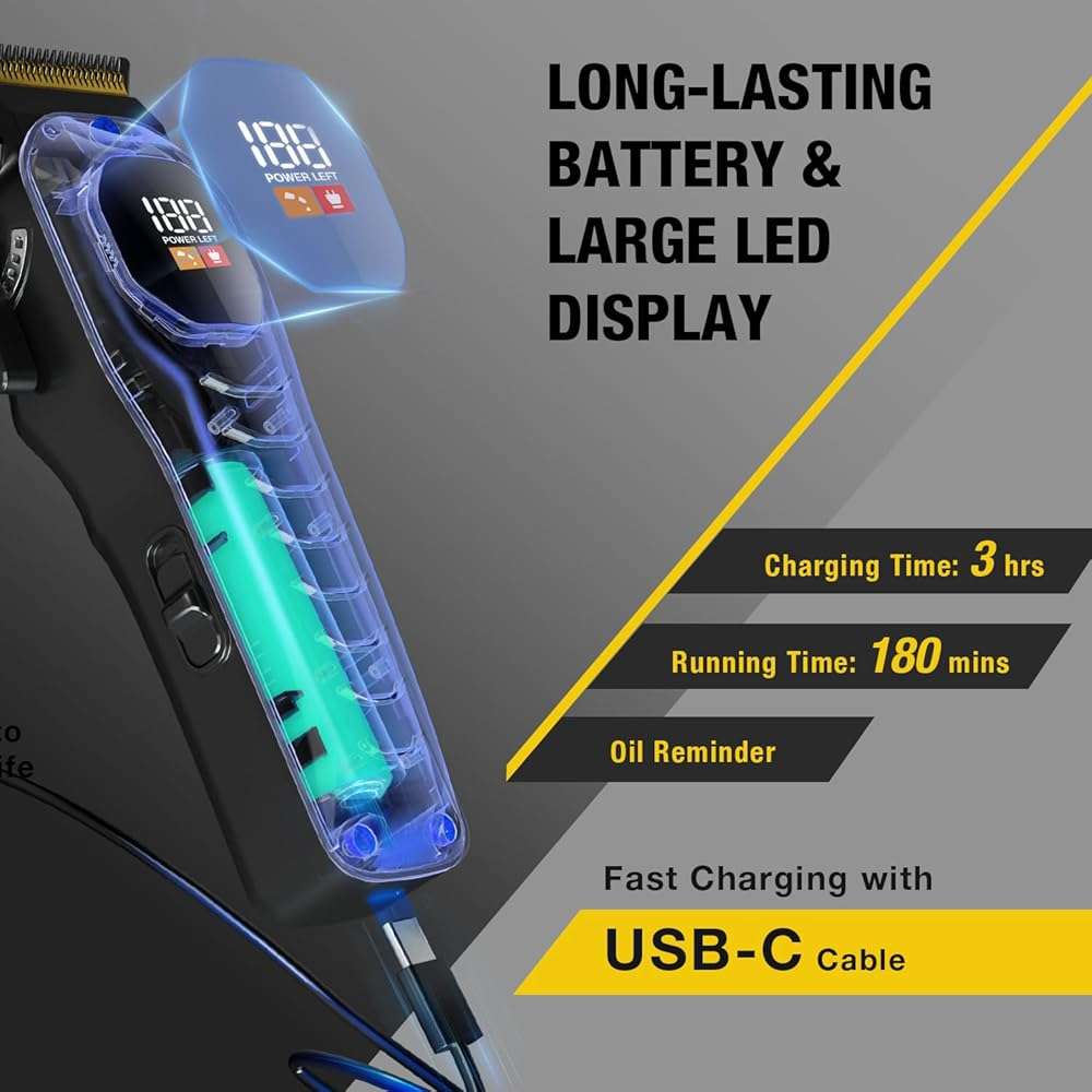 SUPRENT Mens Hair Clipper-Rechargeable Hair Cutting Kits with LED Display, Cordless Hair Clipper for Home Use & Barbers (Black) - Image 5
