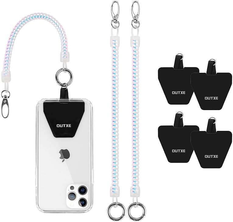 OUTXE Phone Lanyard Tether with 4 Patch- 2× Phone Tether, 4× Phone Patch with Adhesive, Compatible with Smartphone- Colorful - Image 1