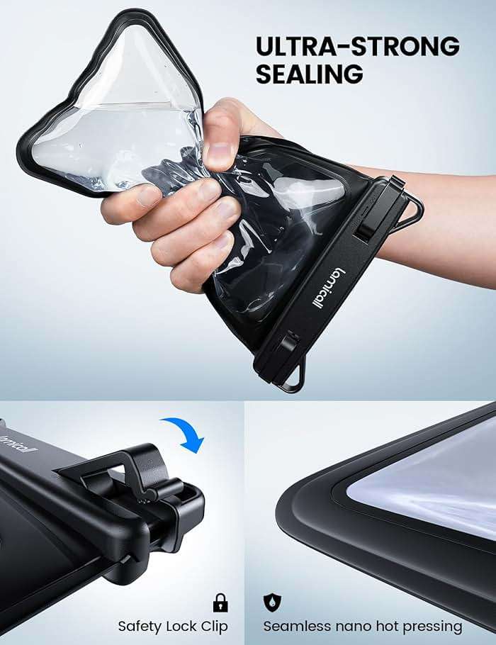 Lamicall Double Pocket Waterproof Phone Pouch - IPX8 Dry Bag - Privacy Storage for Card & Key - Cruise Ship, Beach Essentials for iPhone 17 16 15 14 13 Pro Max, Galaxy S25, for Bulky Cases up to 7.5" - Image 6