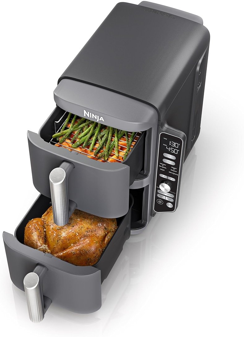Ninja Air Fryer, 10QT DoubleStack XL 2-Basket, Compact Design, Cooks 5lb Whole Chicken, Feeds Up to 8 People, 6-in-1 Air Fryer, Roast, Bake & More, Easy to Clean, Dishwasher Safe Parts, Grey, SL401 - Product Image