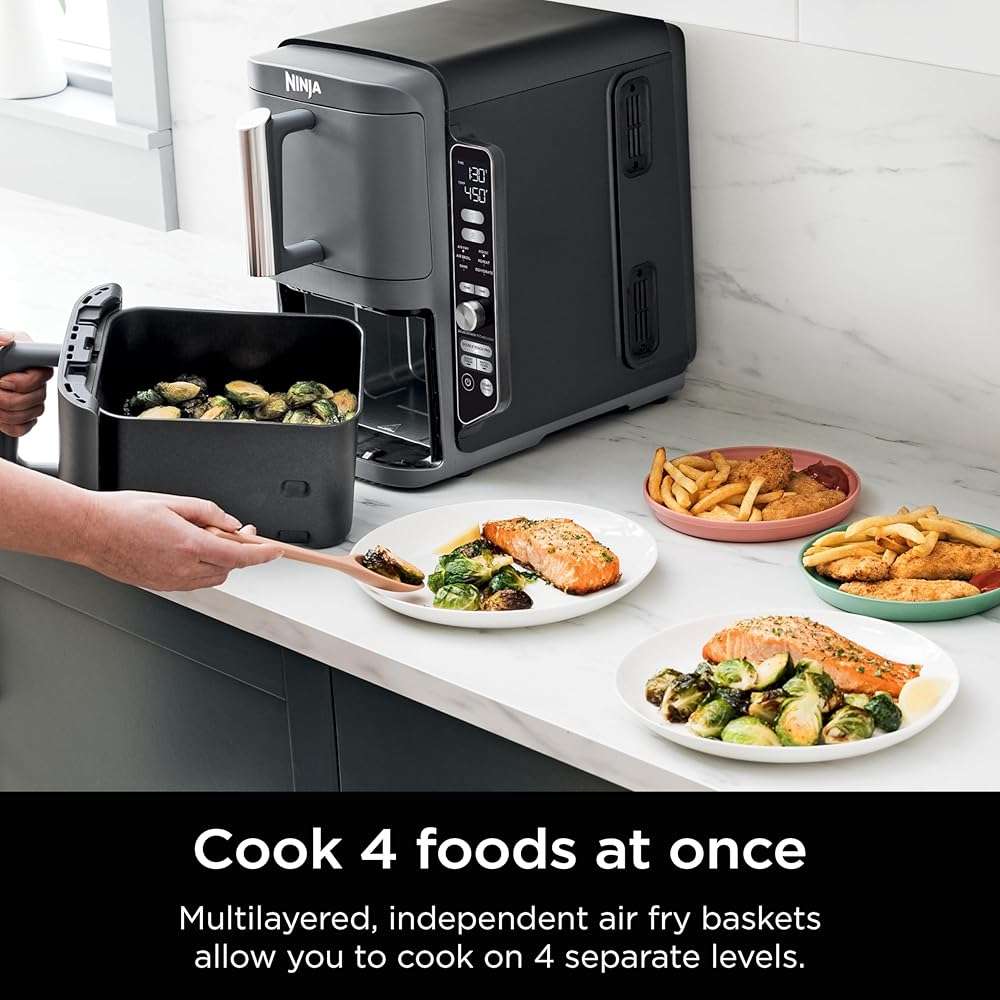 Ninja Air Fryer, 10QT DoubleStack XL 2-Basket, Compact Design, Cooks 5lb Whole Chicken, Feeds Up to 8 People, 6-in-1 Air Fryer, Roast, Bake & More, Easy to Clean, Dishwasher Safe Parts, Grey, SL401 - Image 5