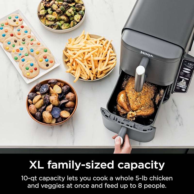 Ninja Air Fryer, 10QT DoubleStack XL 2-Basket, Compact Design, Cooks 5lb Whole Chicken, Feeds Up to 8 People, 6-in-1 Air Fryer, Roast, Bake & More, Easy to Clean, Dishwasher Safe Parts, Grey, SL401 - Image 6