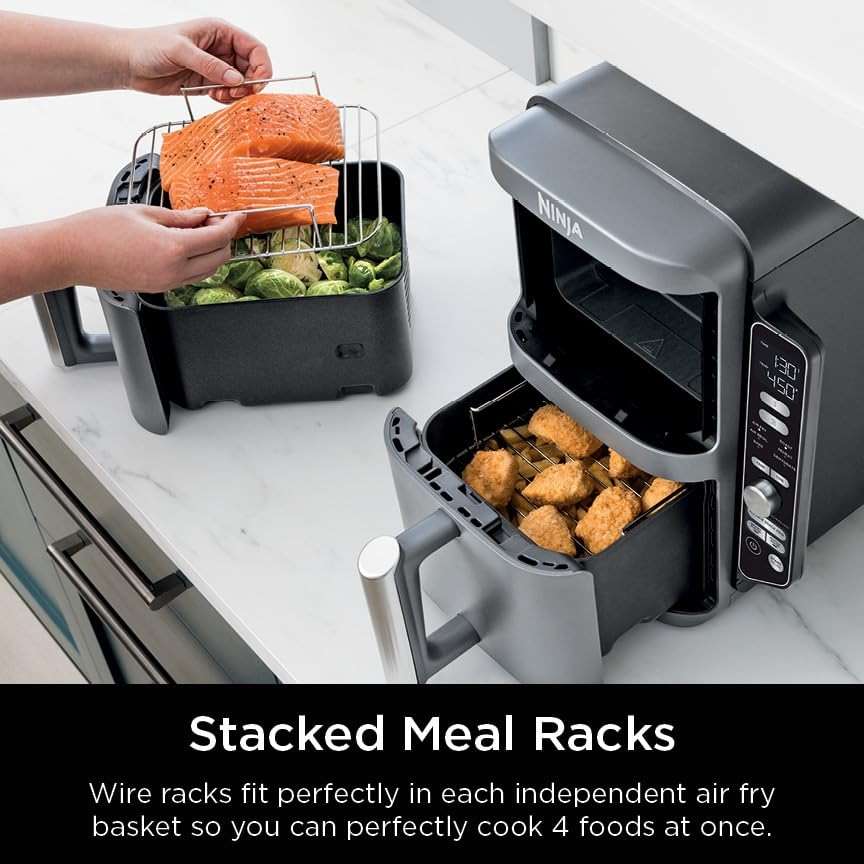 Ninja Air Fryer, 10QT DoubleStack XL 2-Basket, Compact Design, Cooks 5lb Whole Chicken, Feeds Up to 8 People, 6-in-1 Air Fryer, Roast, Bake & More, Easy to Clean, Dishwasher Safe Parts, Grey, SL401 - Image 7