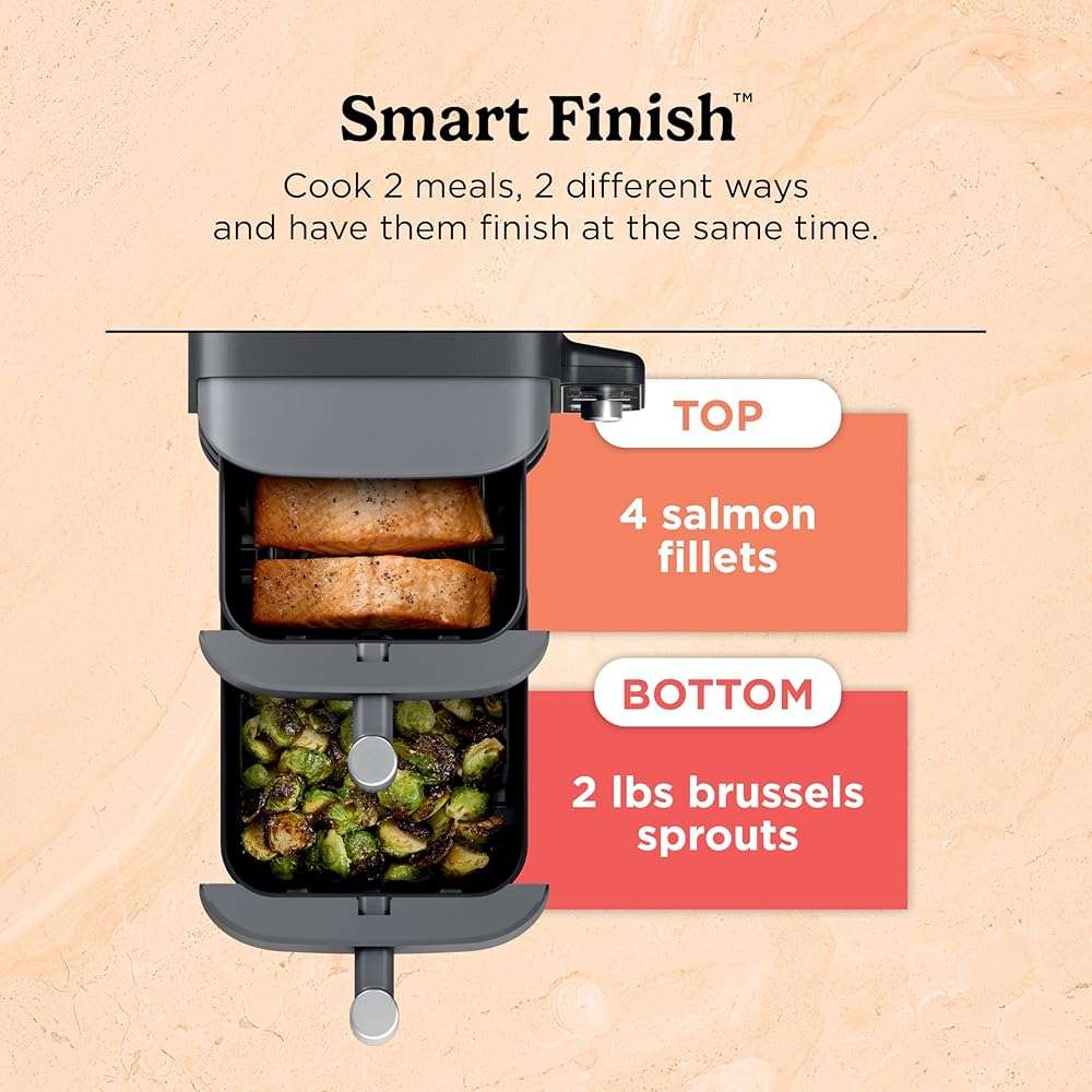 Ninja Air Fryer, 10QT DoubleStack XL 2-Basket, Compact Design, Cooks 5lb Whole Chicken, Feeds Up to 8 People, 6-in-1 Air Fryer, Roast, Bake & More, Easy to Clean, Dishwasher Safe Parts, Grey, SL401 - Image 8