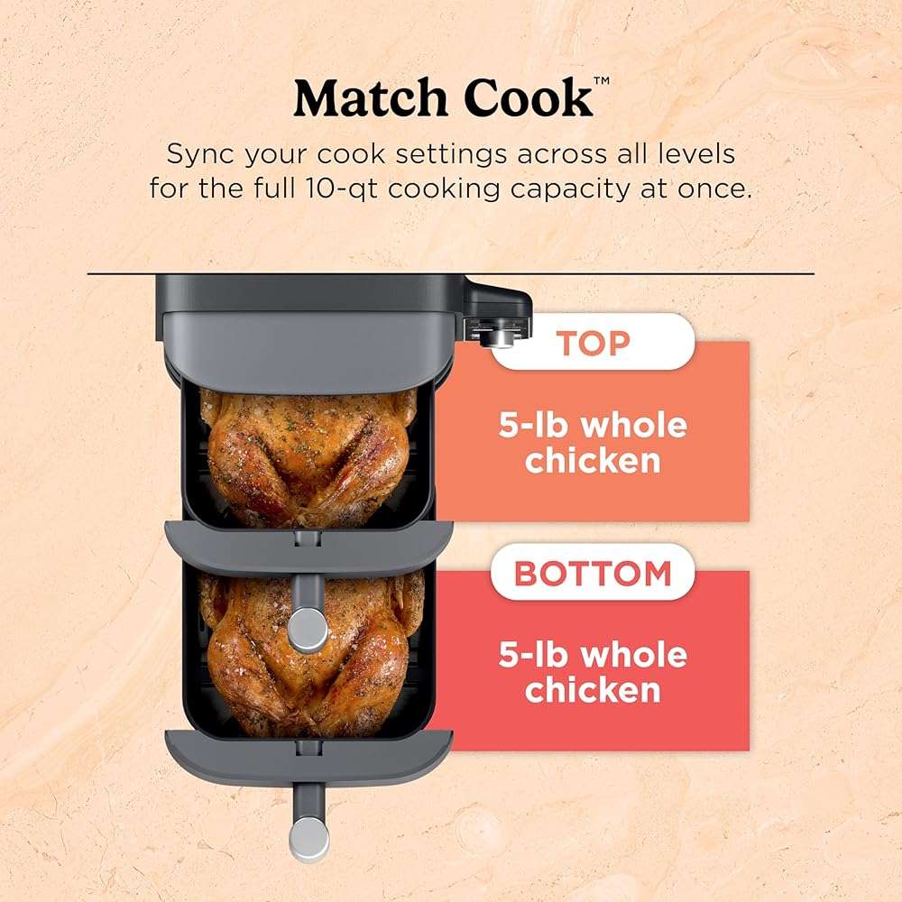 Ninja Air Fryer, 10QT DoubleStack XL 2-Basket, Compact Design, Cooks 5lb Whole Chicken, Feeds Up to 8 People, 6-in-1 Air Fryer, Roast, Bake & More, Easy to Clean, Dishwasher Safe Parts, Grey, SL401 - Image 9