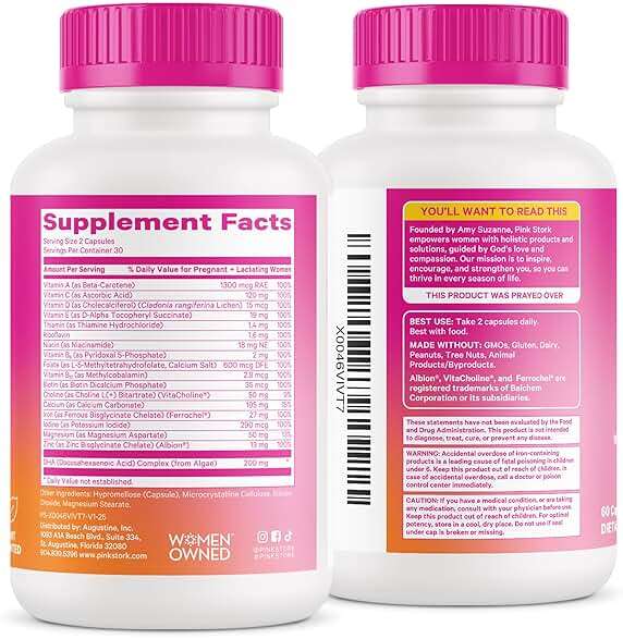 Pink Stork Total Prenatal Vitamins for Women | Vegan DHA, Methylfolate, Iron, Choline, Vitamin B12 | Preconception Nutrition | No Fishy Burps | Pregnancy Essentials | Clean Label Award, 60 Count, Mint - Image 7