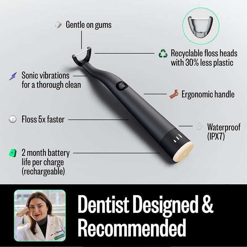 FLAUS Electric Flosser (Gentle Glide) - Shark Tank + Oprah's List - Water Floss Alternative - Dental Plaque Remover for Adults - Easy Vibration Power Flossing - Safe Portable Gum + Teeth Cleaning Tool - Image 5