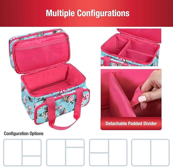 SINGER Sewing Accessories Organizer (Bag Only) – Double Layer Portable Sewing Storage Bag | 2 Detachable Pouches and 18 Compartments, Large Sewing Supplies & Crafting Carry-All (Turquoise Floral) - Image 5