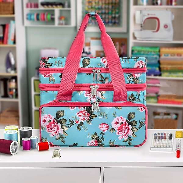 SINGER Sewing Accessories Organizer (Bag Only) – Double Layer Portable Sewing Storage Bag | 2 Detachable Pouches and 18 Compartments, Large Sewing Supplies & Crafting Carry-All (Turquoise Floral) - Image 7