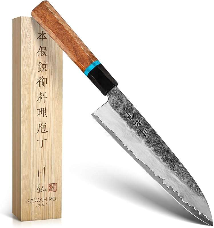 KAWAHIRO Japanese Chef Knife, 8 Inch Hand Forged Razor Sharp VG10 Kitchen Knife for Effortless Meat & Veggie Slicing, Professional Gyuto with Ergonomic Octagonal Handle, father day gifts - Image 1
