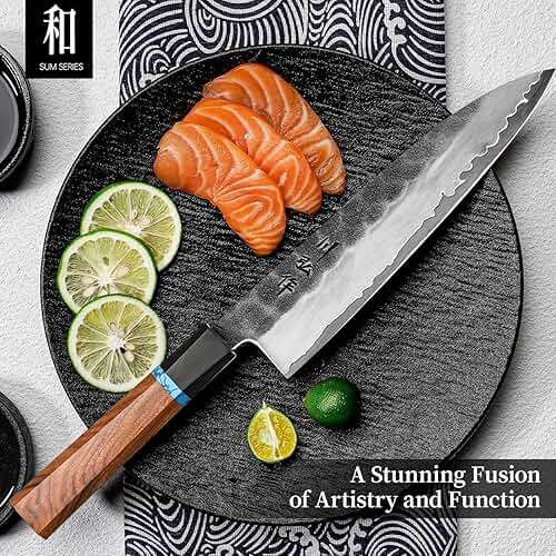 KAWAHIRO Japanese Chef Knife, 8 Inch Hand Forged Razor Sharp VG10 Kitchen Knife for Effortless Meat & Veggie Slicing, Professional Gyuto with Ergonomic Octagonal Handle, father day gifts - Image 2
