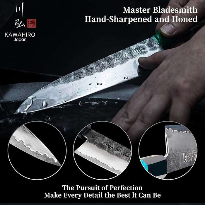 KAWAHIRO Japanese Chef Knife, 8 Inch Hand Forged Razor Sharp VG10 Kitchen Knife for Effortless Meat & Veggie Slicing, Professional Gyuto with Ergonomic Octagonal Handle, father day gifts - Image 4