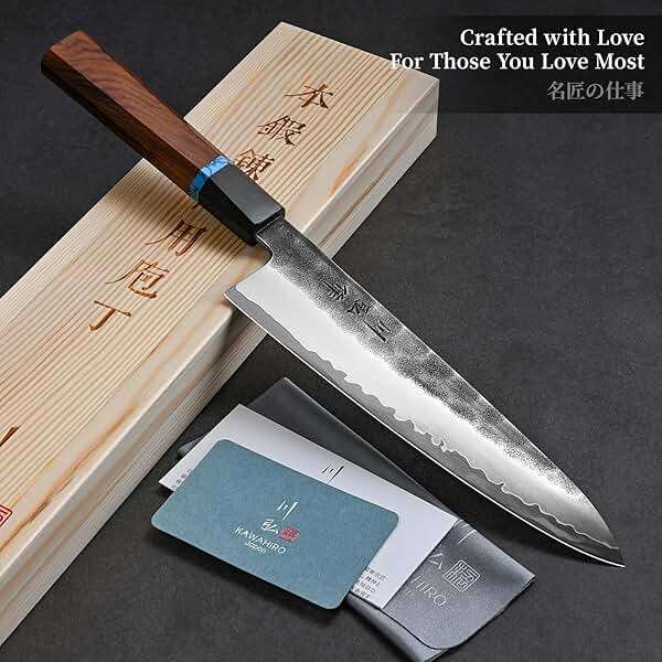 KAWAHIRO Japanese Chef Knife, 8 Inch Hand Forged Razor Sharp VG10 Kitchen Knife for Effortless Meat & Veggie Slicing, Professional Gyuto with Ergonomic Octagonal Handle, father day gifts - Image 7
