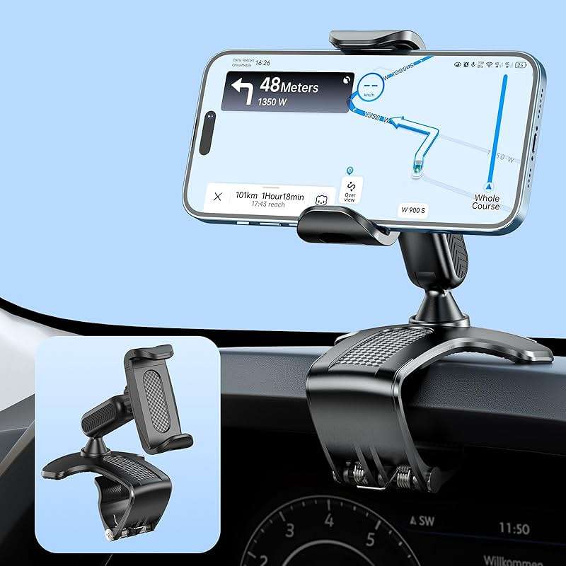 NADRQQE Multifunctional Car Dashboard Mobile Phone Holder, 360 Degree Rotation Universal Dash Clip Cellphone Mount for 4-7 inch Smartphones (Black) - Image 1