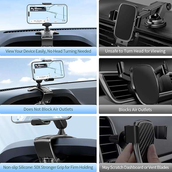 NADRQQE Multifunctional Car Dashboard Mobile Phone Holder, 360 Degree Rotation Universal Dash Clip Cellphone Mount for 4-7 inch Smartphones (Black) - Image 4