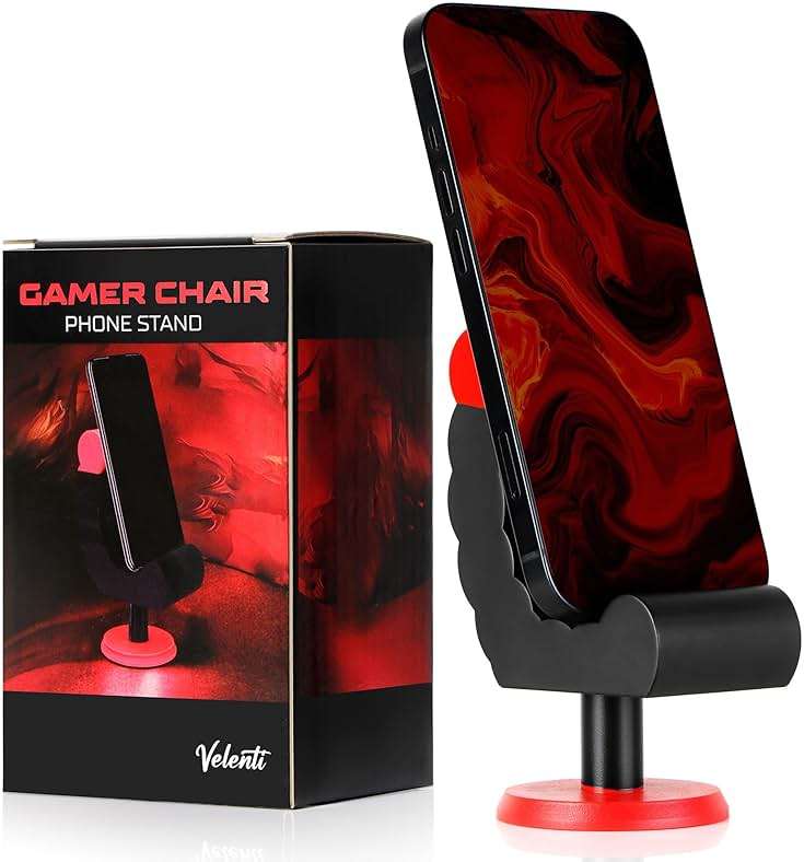 VELENTI Gamer Chair Phone Stand - Phone Holder for Smartphones, Kindles Up to 19 cm Tall - Fun Gaming Accessories for Gamers - Useful Gamer Gadgets - Lovely Birthday Gift for Gamers - Image 1