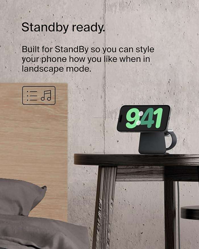 Belkin 2-in-1 MagSafe Wireless Charging Dock 15W Fast Charge iPhone Charger Compatible with iPhone 17, 16, 15, and 14 Series, AirPods, Pixel 10, and Other MagSafe Enabled Devices, PSU Included - Black - Image 3