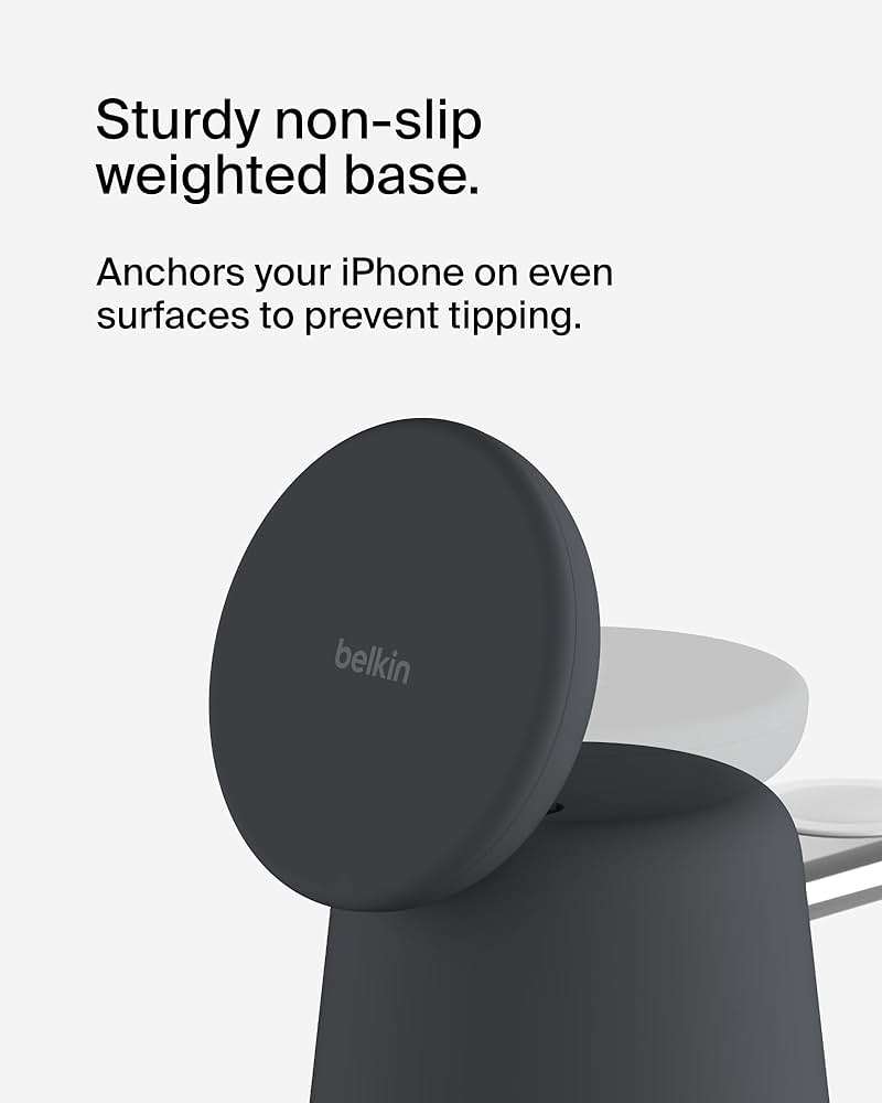 Belkin 2-in-1 MagSafe Wireless Charging Dock 15W Fast Charge iPhone Charger Compatible with iPhone 17, 16, 15, and 14 Series, AirPods, Pixel 10, and Other MagSafe Enabled Devices, PSU Included - Black - Image 4