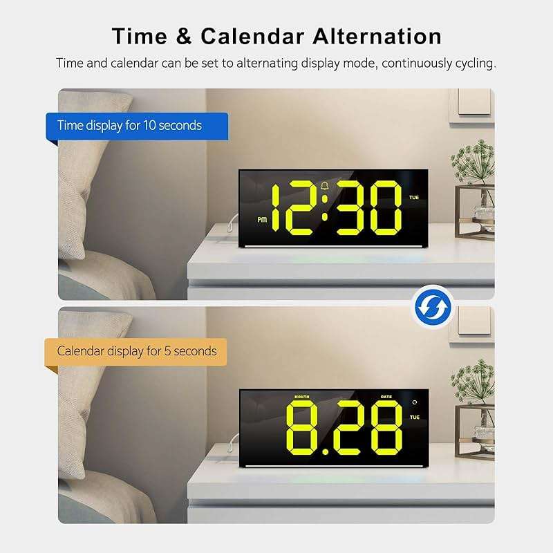 Abovsare Digital Wall Clock Large Display, 13" Alarm Clock with 12 RGB Colors Changing Remote Control, LED Clocks with Night Lights for Living Room Bedroom Office Wall Decor, Black - Image 4