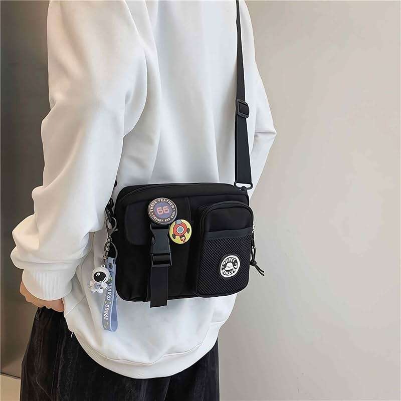 Lefe Liee Black Crossbody Bag for Men - Cute Small Messenger Sling Shoulder Bag - Men's Gift - Image 8