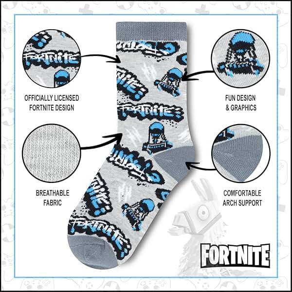 Fortnite Boys Socks - 3 Pack of Breathable Crew Socks with Arch Support & Fun Official Designs for Ages 7-14 - Image 3