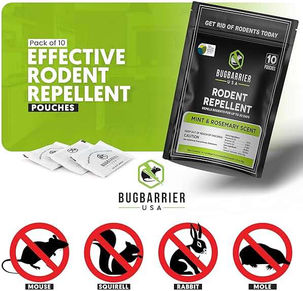 BugBarrier's Extra-Strength Mouse Repellent Deterrent Pouches, USDA 99% Biobased, Peppermint & Rosemary Oils Repel Mice Nesting in Car, RV, Boat, Garage, Shed, Cabin Made in The USA (Pack of 10) - Image 2