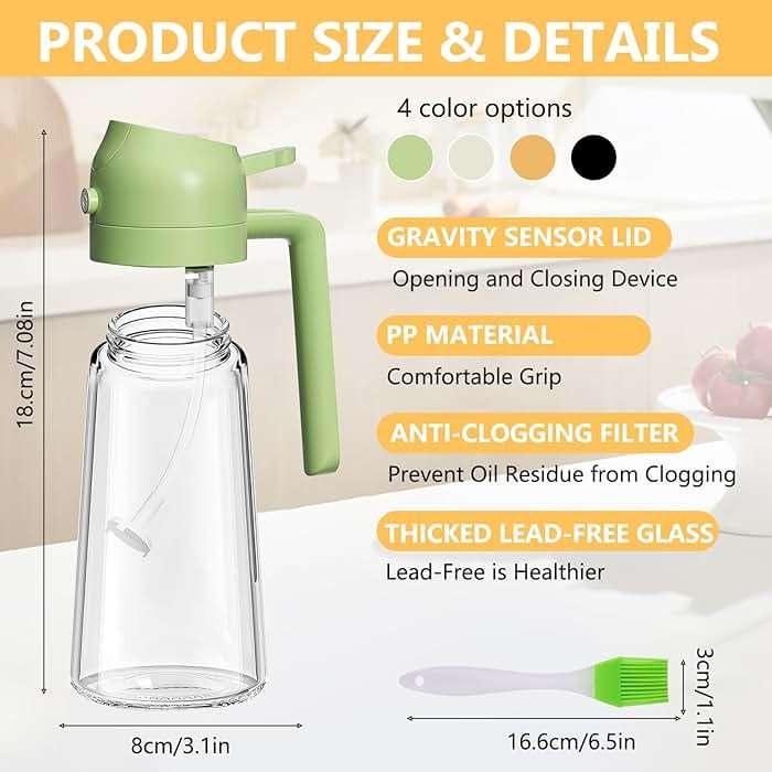 YOUSHEME 2 in 1 Glass Oil Sprayer&Dispenser,2024 New 2-in-1 Olive Oil Dispenser Bottle for Kitchen 470ml with brush,Food-grade Oil Mister Spray Bottle for Cooking, Air Fryer,Salad,BBQ(Black, 470ml) - Image 2