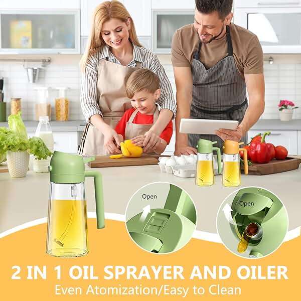 YOUSHEME 2 in 1 Glass Oil Sprayer&Dispenser,2024 New 2-in-1 Olive Oil Dispenser Bottle for Kitchen 470ml with brush,Food-grade Oil Mister Spray Bottle for Cooking, Air Fryer,Salad,BBQ(Black, 470ml) - Image 4