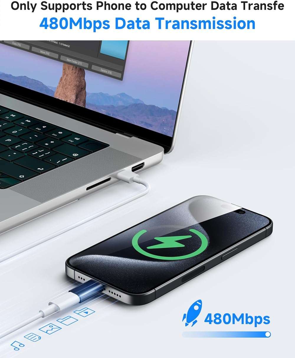 MFi Certified USB C to Lightning Adapter 4-Pack, 27W Fast Charging & Data Sync, Lightning to USB Type C Cable Adapter for iPhone 14/13/12/Pro/Max,iPad,AirPods,with Anti-Loss Lanyard,Not for Audio/OTG - Image 3