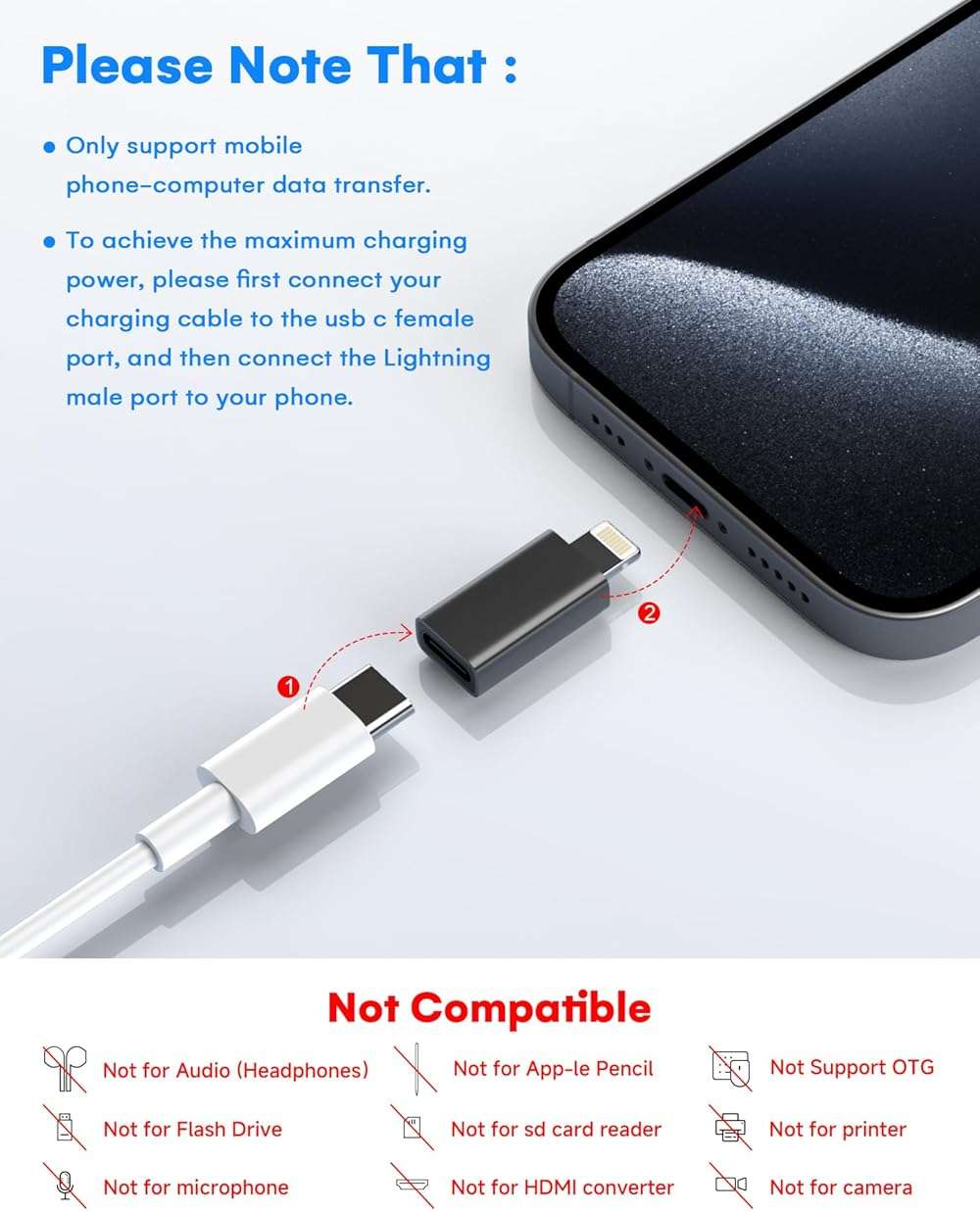 MFi Certified USB C to Lightning Adapter 4-Pack, 27W Fast Charging & Data Sync, Lightning to USB Type C Cable Adapter for iPhone 14/13/12/Pro/Max,iPad,AirPods,with Anti-Loss Lanyard,Not for Audio/OTG - Image 7