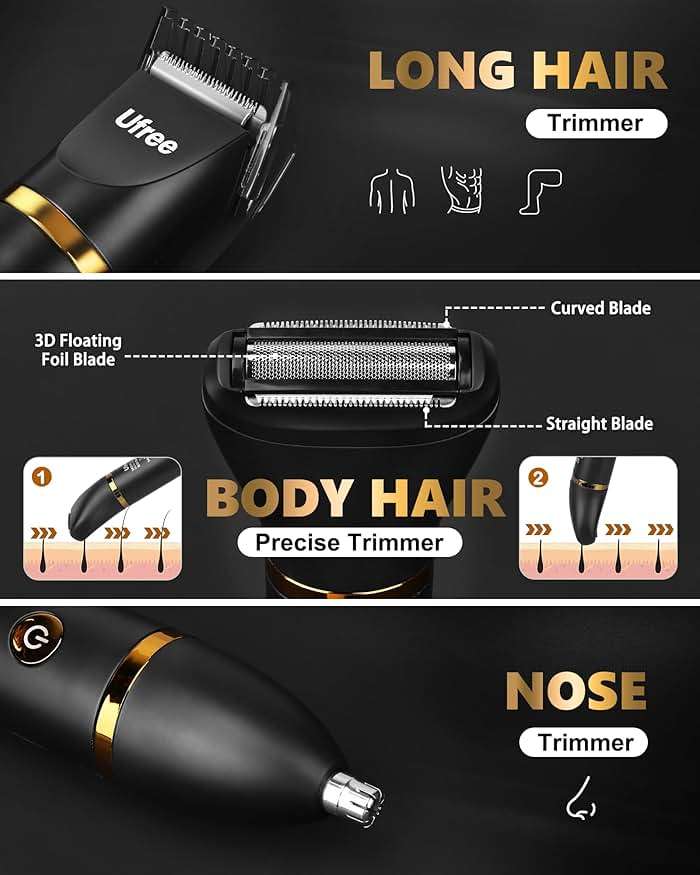 Ufree Bikini Trimmer Electric Razors for Women, Ceramic Blade Body Hair Trimmer, IPX7 Waterproof Rechargeable Lady Shaver, Personal Groomer for Legs & Pubic Hair, Gifts for Women, Black - Image 2